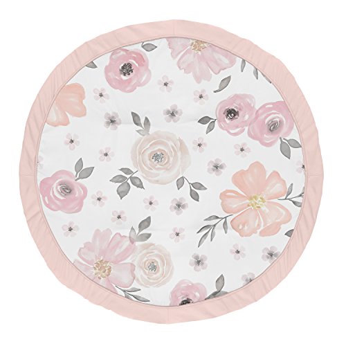 Image of Sweet Jojo Designs Blush Pink, Grey and White Shabby Chic Playmat Tummy Time Baby and Infant Play Mat for Watercolor Floral Collection - Rose Flower