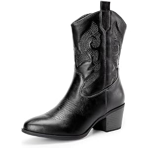 DREAM PAIRS Cowboy Boots for Women, Mid Calf Cowgirl Boots with Embroidery Round Toe Western Chunky Low Heel Shoes