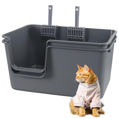 Arenero para gato extra grande plástico con lados altos, 2 unidades miniatura 1