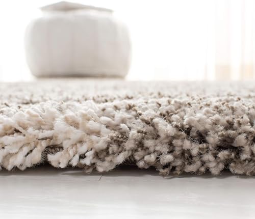 Image of Xenluxe Shaggy Polyester Microfiber Round Rug Carpet for Living Room | Ultra Soft Fluffy Plush Area Rug | Anti-Skid Non-Slip Backing | Washable Carpet for Bedroom- (5x5 feet, Silver Line, Round)