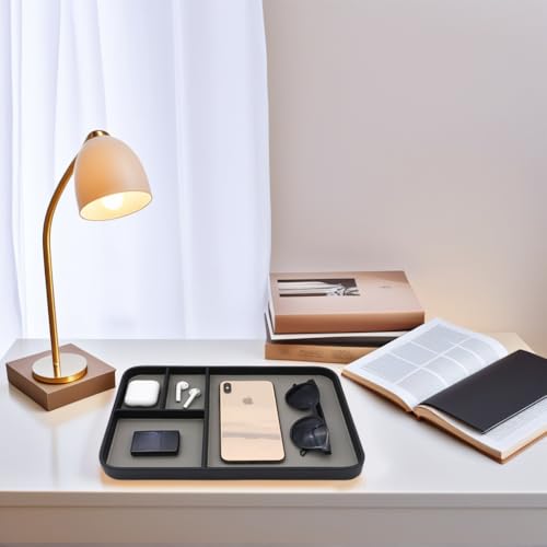 PU Leather Valet Tray, Stylish and Organized Entryway Bedside Desk tray, EDC Catchall Tray for Phone Keys Watch Wallet Jewelry (Black) - Image 2