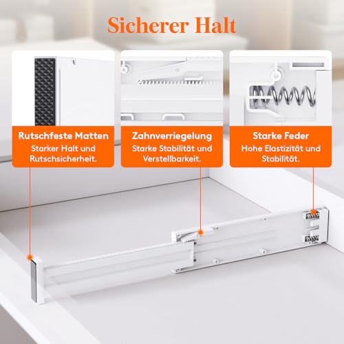 Lifewit 5er Set Verstellbar Schubladentrenner, Schubladen Organizer Trenner für Innenlänge 28–40cm & Höhe>6cm Schlafzimmer Küche Bestecken Kleiderschränke Schreibtisch Schubladen Ordnungssystem,Weiß