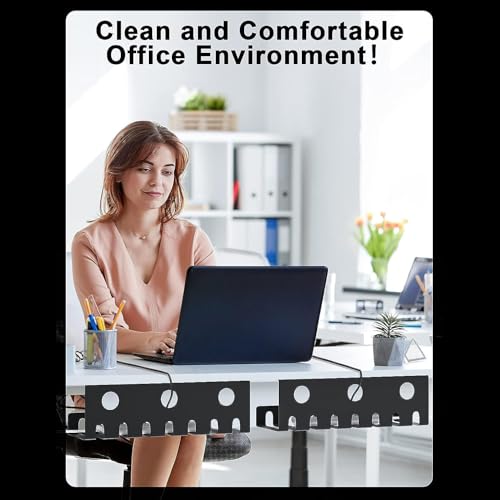 Organizador de cables bajo escritorio para oficina y hogar con clips de montaje y adhesivo de pared (Negro, 16 x 4 x 3 pulgadas, Agujero circular para cables finos) miniatura 5
