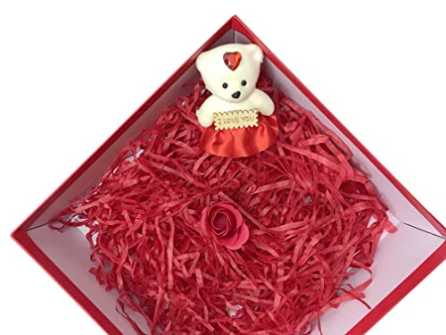 Image of Thin Shredded Paper Crinkle Paper Grass Strips Gift Tray Decoration, Gift Hamper Decorations, Gift Box fillers, Wedding Birthday & Valentines Day Gift (200 Grams, Red)