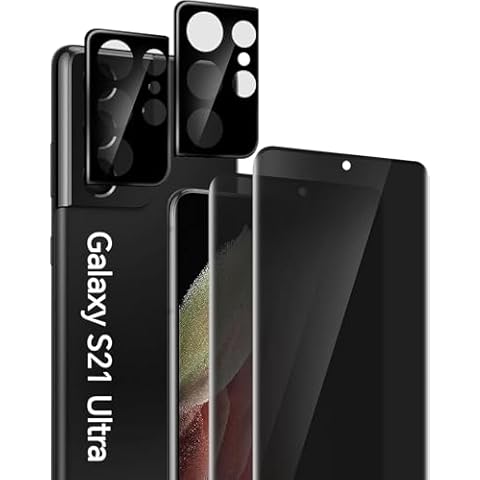 Corefyco Direct [2+2 Pack] Galaxy S21 Ultra Privacy Screen Protector and Camera Lens Protector, 9H Tempered Glass, Ultrasonic Fingerprint Support, Screen Protector for Galaxy S21 Ultra (6.8") Cover