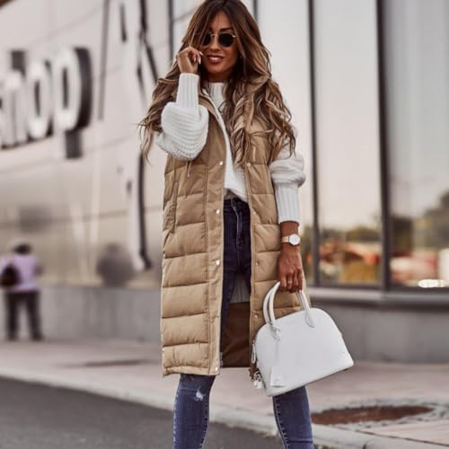 Long Puffer Vest for Women with Hood Plus Size Fashion Lightweight Winter Coat Sleeveless Warm Quilted Fall Jacket4