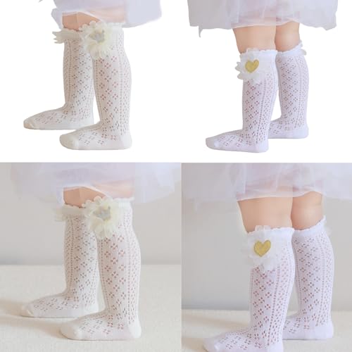Baby Socks For Spring Antimosquito Kneehighs Infant Breathable Lace Flower Hollowed Girl Kids Mesh Socks2