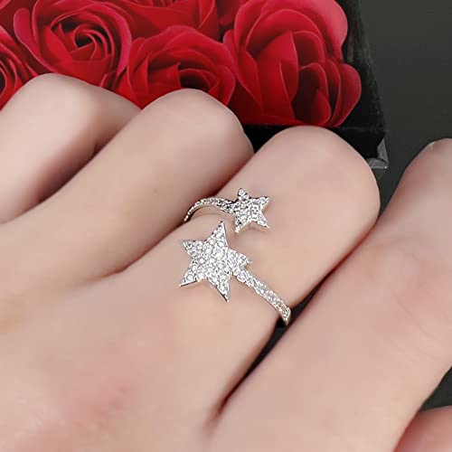 Double Stars Wrap Finger Ring Cubic Zirconia Crystal Lucky Star Open Adjustable Stacking Statement Band Eternity Promise Rings Dainty Jewelry Gifts for Women3