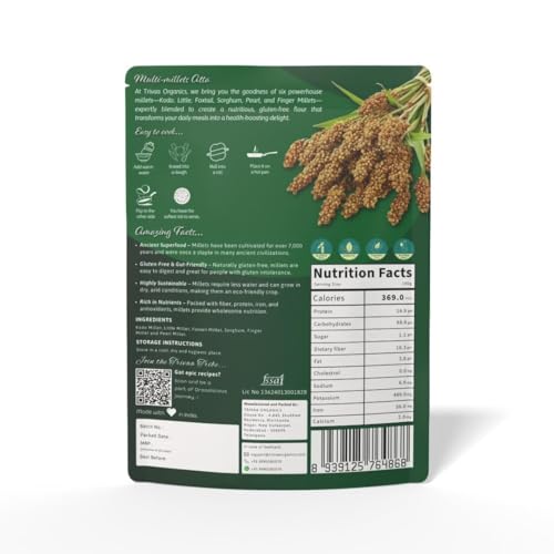 Image of TRIVAA ORGANICS Multi Millet Atta | Blend of Ragi, Jowar, Bajra, Foxtail, Little & Kodo Millet | Gluten-Free | Sugar Control | Low GI | Freshly Milled After Order | No Preservatives | Non GMO | High Protein | High-Fiber & Diabetic-Friendly | 500x10 (Pack of 10)