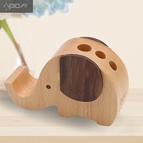 Apor Cell Phone Stand, Wood Made Elephant Phone Stand for Smartphone with Pen Holder Desk Organizer (Small) - Thumbnail 4
