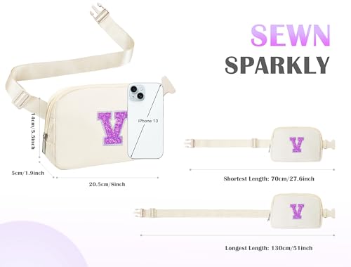 Image of COSHAYSOO Initial Letter Fanny Pack for Girls Personalized Christmas Birthday Gifts for 6 7 8 9 10 11 12 Year Old Teen Girl, Girly Fashion Crossbody Purse Belt Bag Preteen Tween Trendy Stuff Ivory V