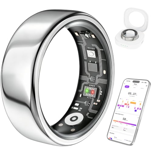Image of Smart Ring for Women & Men, Fitness Ring with Heart Rate, Sleep Monitor & Stress, IP68 Waterproof Sleep Ring, No APP Subscription (New Silver, 11)