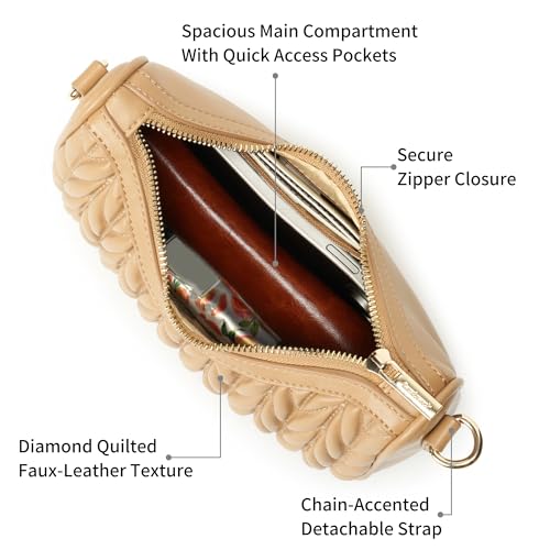 Image of Fastrack QuiltCrush Sling | Faux-Leather Women's Sling Bag| Detachable Chain Strap, Gold Hardware, Internal Pockets & Zipper Closure
