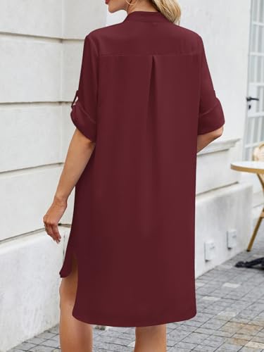 Image of PerZeal Womens Sexy V Neck Button Down Shirt Dresses Summer Short Sleeve Casual Loose Blouses & Button-Down Shifts Cover Ups