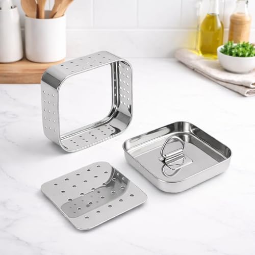 Image of KASHTHABHANJAN PHARMA Large Stainless Steel Paneer Maker (500 ml) - Square Paneer Maker Mould Press with Lid | Rust Resistant Medium Paneer Strainer - Perfect for Fresh Paneer, Tofu & Sprouts