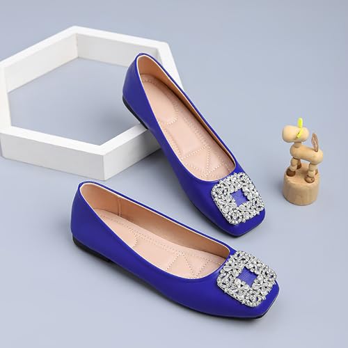 Women's Rhinestones Ballet Flats Closed Square Toe Slip On Shoes Work Walking Flats Shoes4
