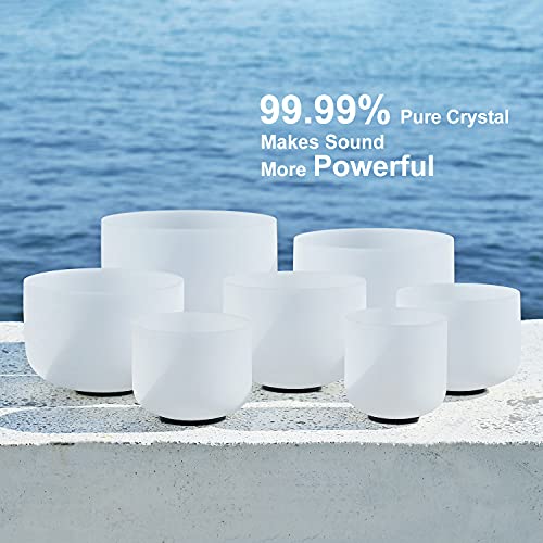 Cvnc FBA6-12WW432 432Hz 6-12 Inch Set Of 7 Pcs Frosted Chakra Quartz Crystal Singing Bowls thumb #3