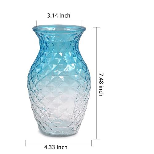 OFFIDIX Glass Waisted Flower Vase - Lattice Modern Style for Home Living Room Table Decoration (Blue Clear) - Image 2