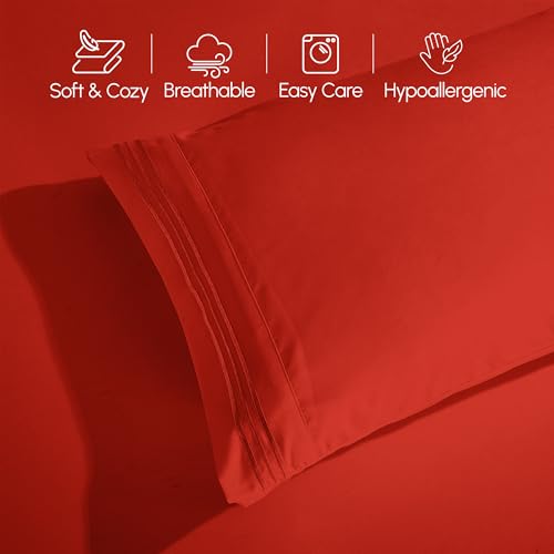 Image of Elegant Comfort Luxurious 1500 Premium Hotel Quality Microfiber Three Line Embroidered Softest 5-Piece Bed Sheet Set, Wrinkle and Fade Resistant, Split King, Rust