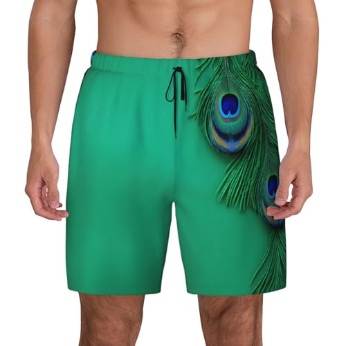 Pantalones cortos de natación casual para hombre con diseño transpirable de pavo real