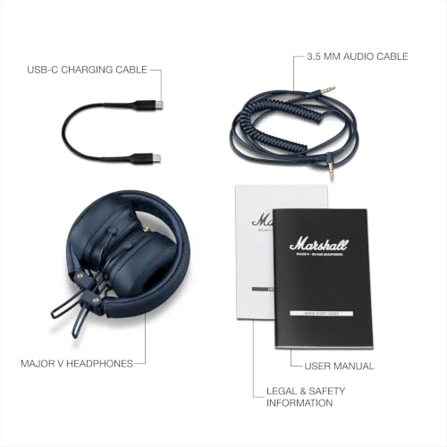 Marshall Major V On-Ear-Bluetooth-Kopfhörer, kabellos, Mitternachtsblau – Ansicht 8