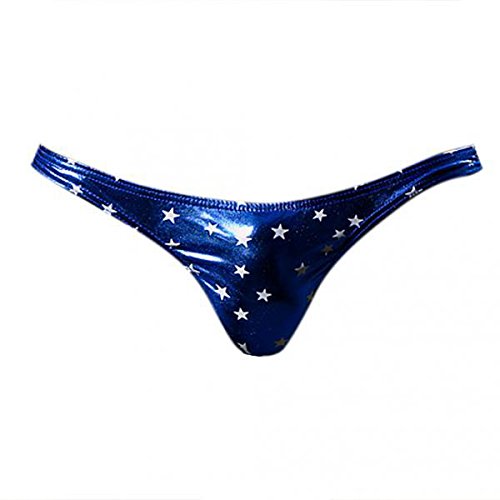 Men's Bikini Briefs Underwear | Bronzing Star Metallic Shiny Design | Glossy Appearance for Lingerie Night & Self Pleasure | Comfortable Chinlon Spandex Fabric | Blue XL