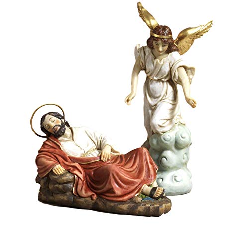 Set San Giuseppe dormiente con Angelo. 2 Statue in Resina Presepe Pasquale by Paben