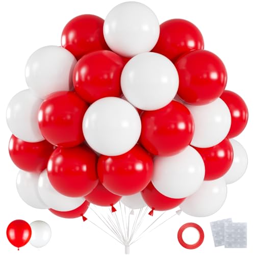 60pcs Red and White Balloons Kit 12 Inch White Red Party Latex Balloons for Birthday Graduation 4th of July Sports Party & Patriotic Party Decorations