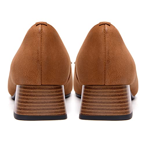 Image of FEMSTEP Women's Loafer Square Toe Slip On Casual Office Matte Leather Chunky Low Heel Formal Shoes 1.5 Inch
