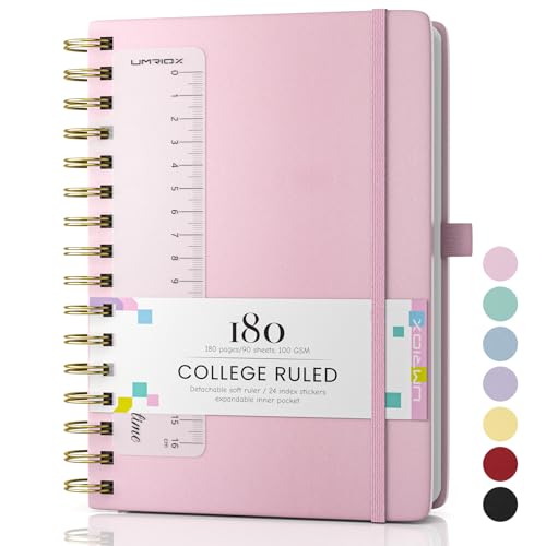 Umriox Notizbuch A5 Hardcover Spiral Notizbucher Journal 180 Seiten zum Schreiben 100gsm Dickes Papier Leder-Notizblock für Frauen Männer Arbeit Büro Schule 14.5 x 21cm - Rosa