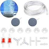 DeKago 15 Feet Transparent Airline Tubing Kit - Aquarium Air Pump Accessories with Air Stones Disc Bubbler, Check Valves, Suction Cups and Connectors for Nano Air Pumps Small Buckets and Fish Tank