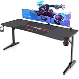 Devoko Gaiming Tisch 180 cm Gaming Schreibtisch Groß Gamer Computertisch Ergonomischer PC Schreibtisch mit Getränkehalter und Kopfhörerhalter T-förmiger (Schwarz, 180 x 70 cm)