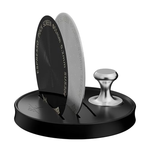 MHW-3BOMBER 51mm Puck Screen Matching Set, Espresso Metal Coffee Filter Reusable Espresso Filters, 0.2mm and 0.8mm Thickness with Espresso Puck Screen Stand and Auxiliary Magnetic Suction,FG