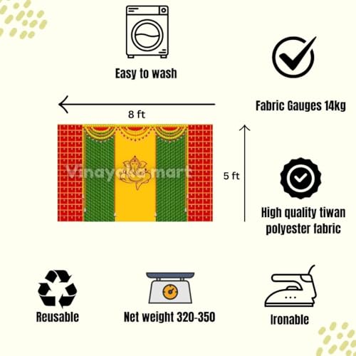 Image of VINAYAKA MART vinayaka Backdrop Decorations Cloth Size (5x8) feet, Ganesh Backdrop for decorationss Cloth | puja backdrops Decorations Cloths | varalakshmi Pooja backdrops