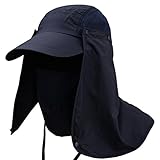 YCHY Fishing Hat Unisex Outdoor Sport 360 Degree Quick-drying UV50+ Protection Cap with Removable Sun Shield and Mask Perfect for Fishing Hiking Garden (Navy Blue)