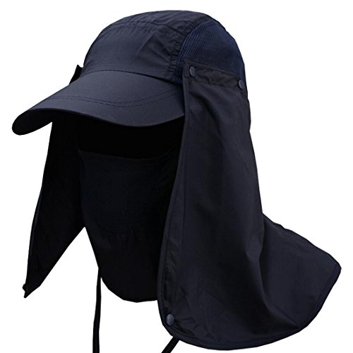 YCHY Fishing Hat Unisex Outdoor Sport 360 Degree Quick-drying UV50+ Protection Cap with Removable Sun Shield and Mask Perfect for Fishing Hiking Garden (Navy Blue)