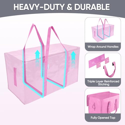 Image of TICONN 6 Pack Extra Large Moving Bags Heavy Duty with Zippers & Carrying Handles, Durable Storage Bags Moving Boxes for Closet Organizers and Storage (6 Pack, Pink)
