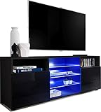tv schrank schwarz mit LED in Blau ExtremeFurniture T38 TV Lowboard, Karkasse in Schwarz Matt/Front in Schwarz Hochglanz mit LED in Blau