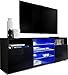 Produktbild ExtremeFurniture T38 TV Lowboard, Karkasse in Schwarz Matt/Front in Schwarz Hochglanz mit LED in Blau