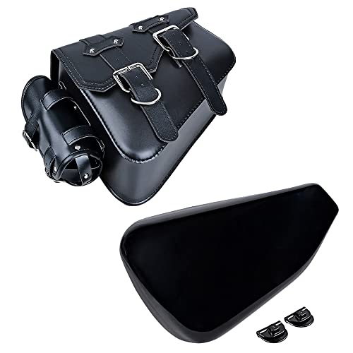 NAAMOTOMOX 1pc Glossy Black Left Side Battery Cover + 1pc Motorcycle Right Side Solo Saddle Bag and Pannier Storage Compatible with Harley Sportster 2014-2022 XL883 XL1200