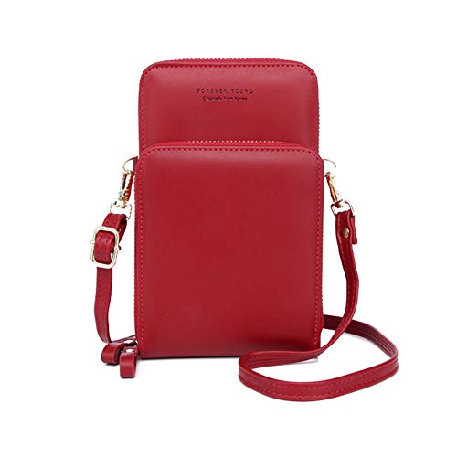 Bolso bandolera para mujer, pequeño teléfono móvil, monedero para Crossbody Mini ligero de cuero cruzado con ranuras para tarjetas, color Rojo, talla Talla Unica Cover