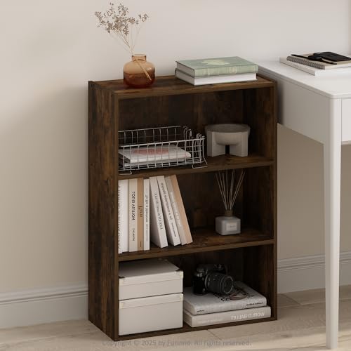 Image of Furinno Simple Book Shelf, 3-Tier Bookshelf, Storage Shelves Bookcase, 9.7 x 23.7 x 31.5, for Living Room, Bedroom, Home Office, Amber Pine