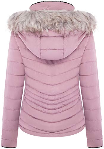 Bodilove Women's Everyday Warm Winter Quilted Puffer Short Coat High Collar Jacket With Removable Faux Fur Hood Zipper Vegan Leather Piping Water Resistent Olive L #TOP1