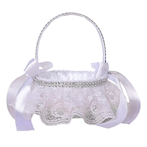 Cestas de Flores para Boda, Cesta de Flores Decorativa para Novia, Cesta de Flores romántica para Novia, Cesta de Novia para Boda Blanco A Cover