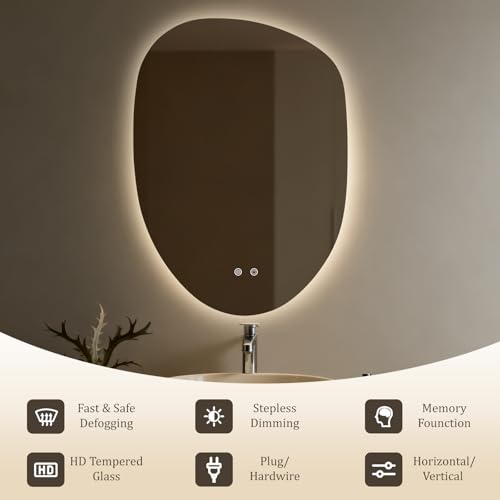 Image of WallBeyond LED Bathroom Mirror with Lights, 23 x 32 Inch Led Bathroom Vanity Mirror for Wall, Anti Fog Mirror for Bathroom, 3 Colors and Dimmable Light, Horizontal /Vertical