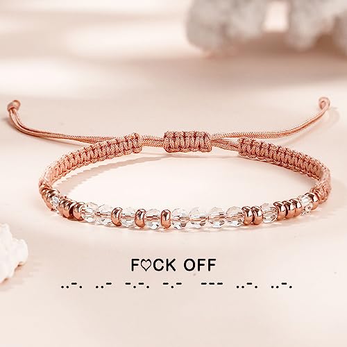 Image of Morse Code Bracelets for Women Mothers Day Gifts 2026 Graduation Gifts Mom Birthday Gift Pink Braided Bracelets Teen Trendy Stuff Inspirational Best Friend Birthday Gifts for Daughter Girlfriend Christmas Stocking Stuffers Jewelry