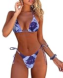 MOSHENGQI Women Sexy Brazilian Bikini 2 Piece Spaghetti Strap Top Thong Swimsuit Bathing Suit(M,Navy-Blue)