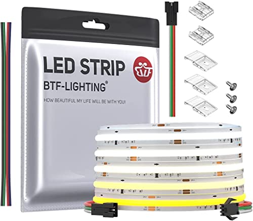 BTF-LIGHTING FCOB COB CCT adressable WS2811 IC Bande LED flexible haute densité de couleur uniforme 5M DC24V accordable 3000K-6000K CRI 90+576LED/m pour décoration intérieure