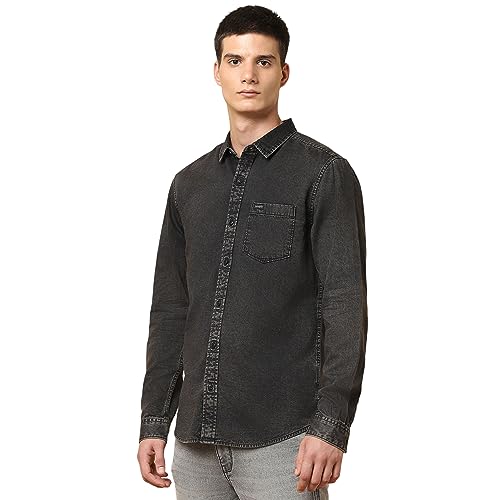 Image of Wrangler Men's Solid Black Denim Shirt (Regular)