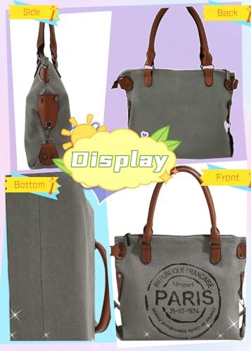 ARREBOL Women Vintage Paris Lightweight Canvas Tote Crossbody Bag with Zipper for Work3